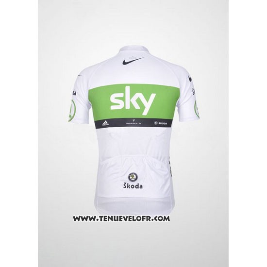 2012 Maillot Ciclismo Sky Lider Blanc et Vert Manches Courtes et Cuissard